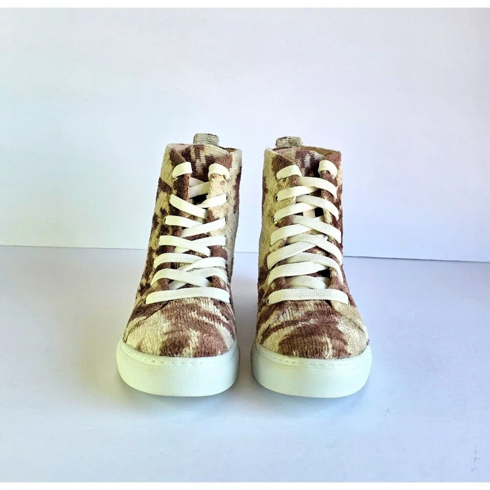 ELYSIAN Emily Morrison Ankara Ikat Silk Velvet High Top Sneakers 38 Rustic Oak - Picture 7 of 13